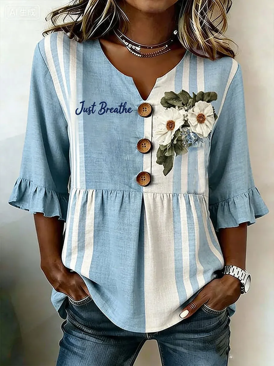 Women'S Retro Faith Floral Print Top
