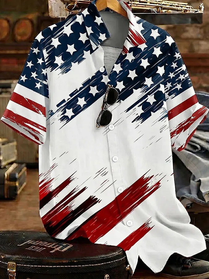 Men'S Retro American Flag Printed Casual Shirt