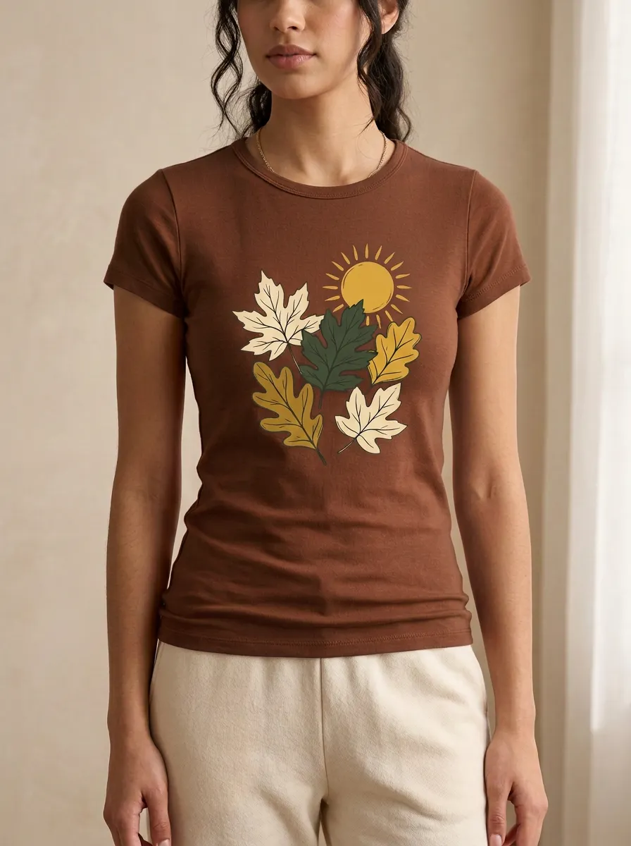 Sun Maple Leaves Printed Women's Graphic T-Shirt