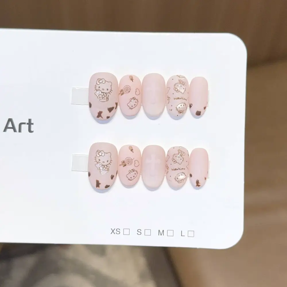 Nailhour Handmade 10Pcs French Cat Short Oval Press On Nails