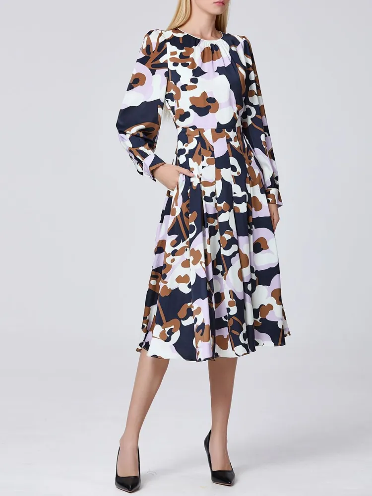 Multicolor Abstract Print Midi Dress