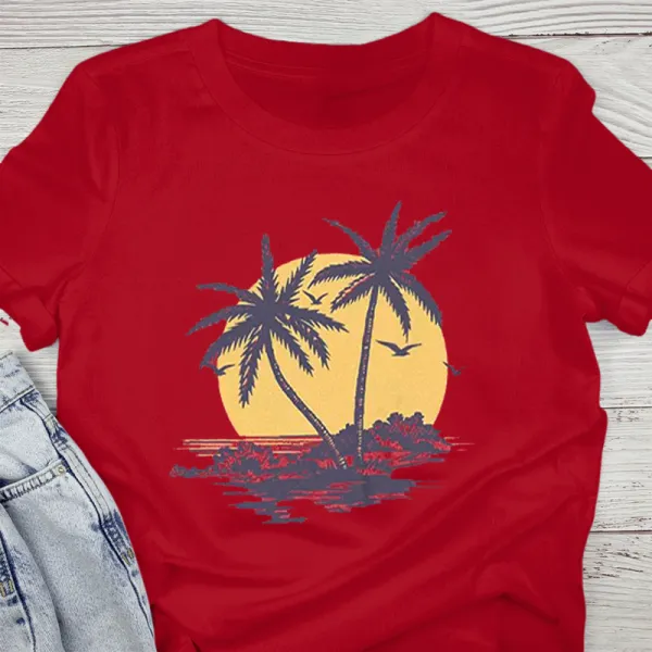 Sunset Palm Tree Graphic Red Tee