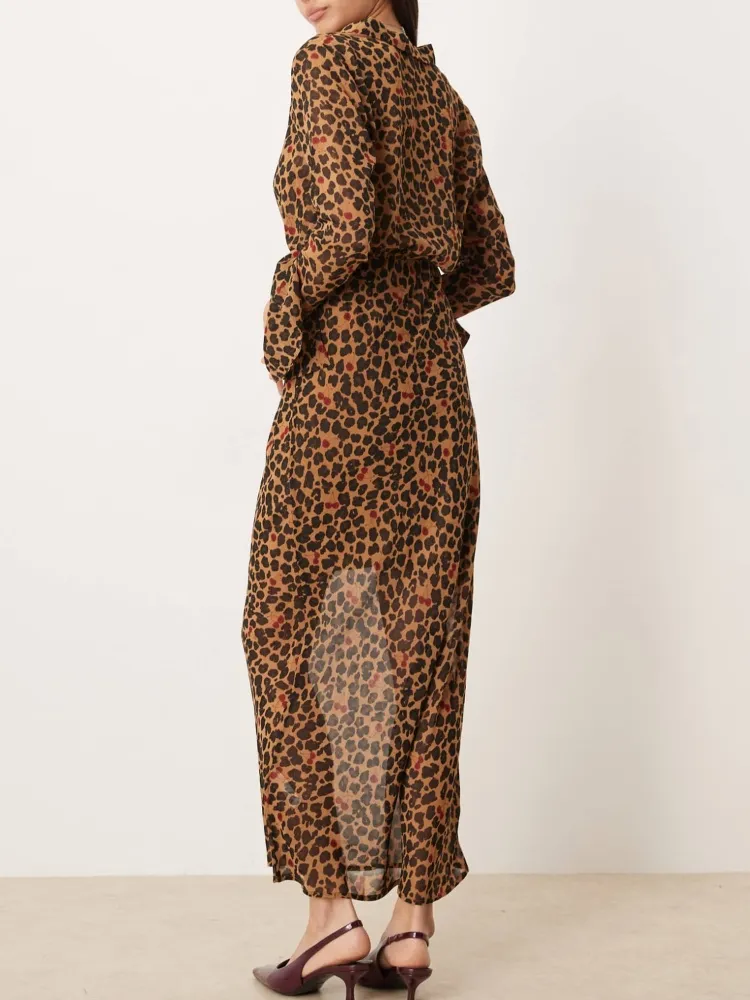 Leopard Long Sleeve Shirt Dress