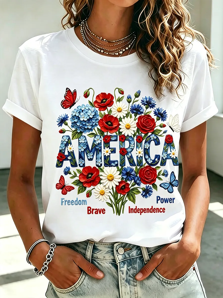 Women's 250 Year Free Flower Art Printed T-Shirt
