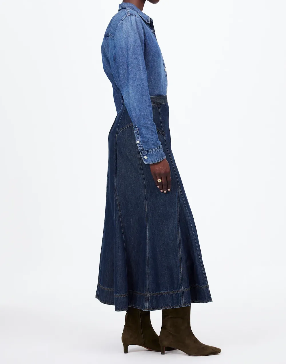 Denim Circle Wash Midi Skirts