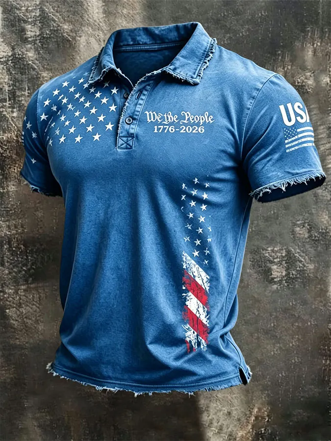 Men'S American Flag Print Casual Polo Shirt