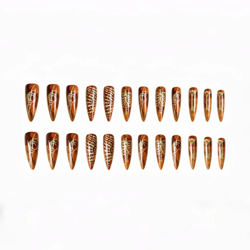 Nailhour 24Pcs Halloween Orange Glitter Long Stiletto Press On Nails