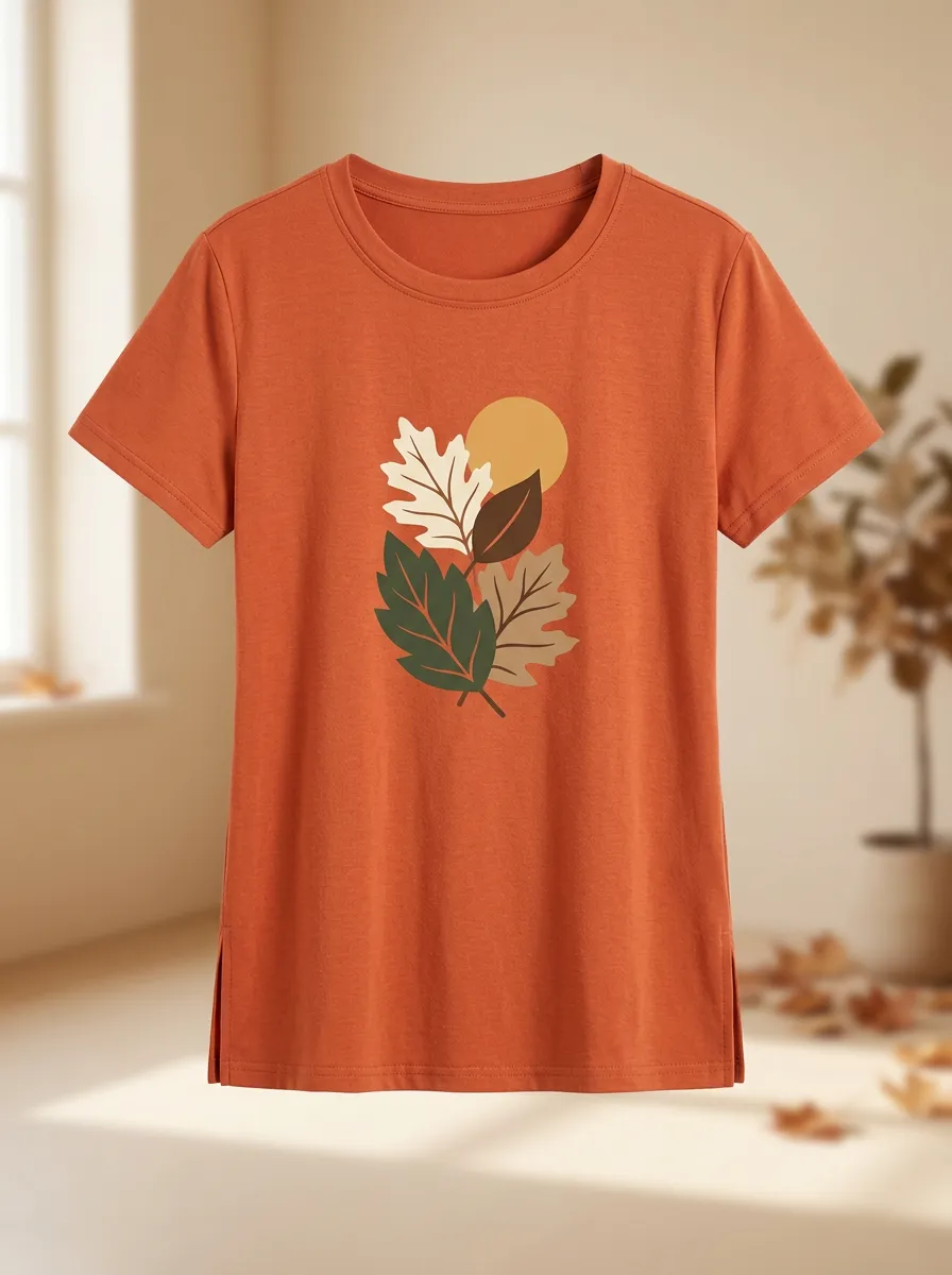 Leaves Sun Printed Women's Graphic T-Shirt