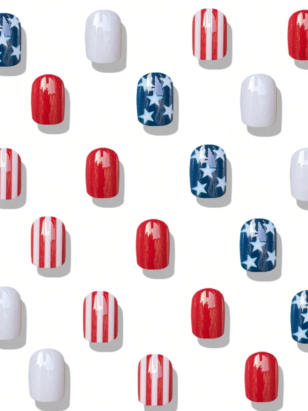 Nailhour 24pcs White Five-Pointed Star Artificial Short Square Press On Nails
