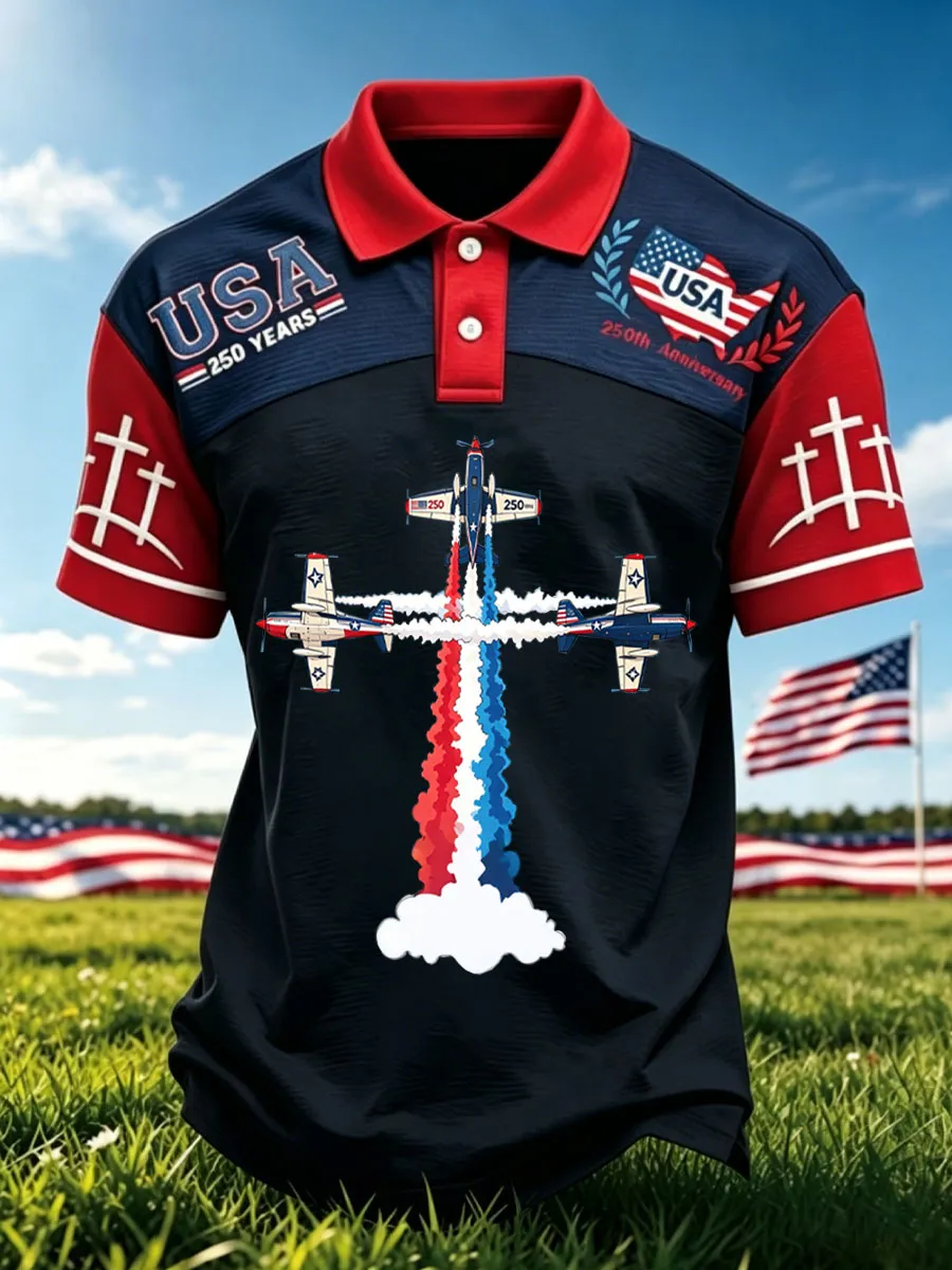 Men's Casual 250th Anniversary Cross Printed Polo Shirt