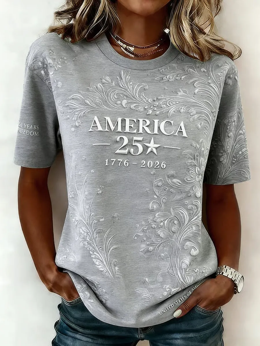 Women's Casual American 250th Anniversary Print T-shirt