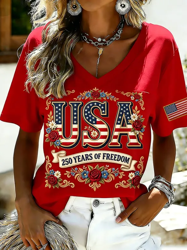 Women's Casual 250th Anniversary Independence Day Printed T-shirt