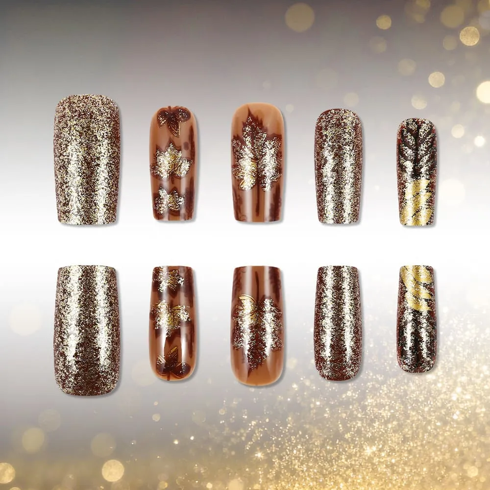 Nailhour 24Pcs Autumn Vintage Floral Medium Square Press On Nails