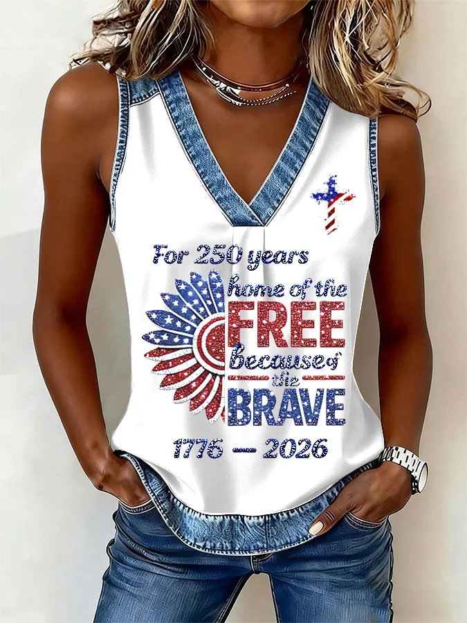 Women's Flag Cross Print Sleeveless Top