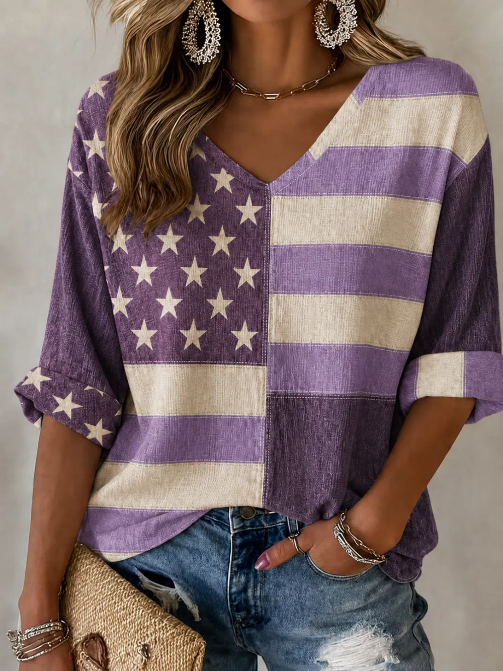 Women'S Retro Independence Day Art Printed Casual T-Shirt