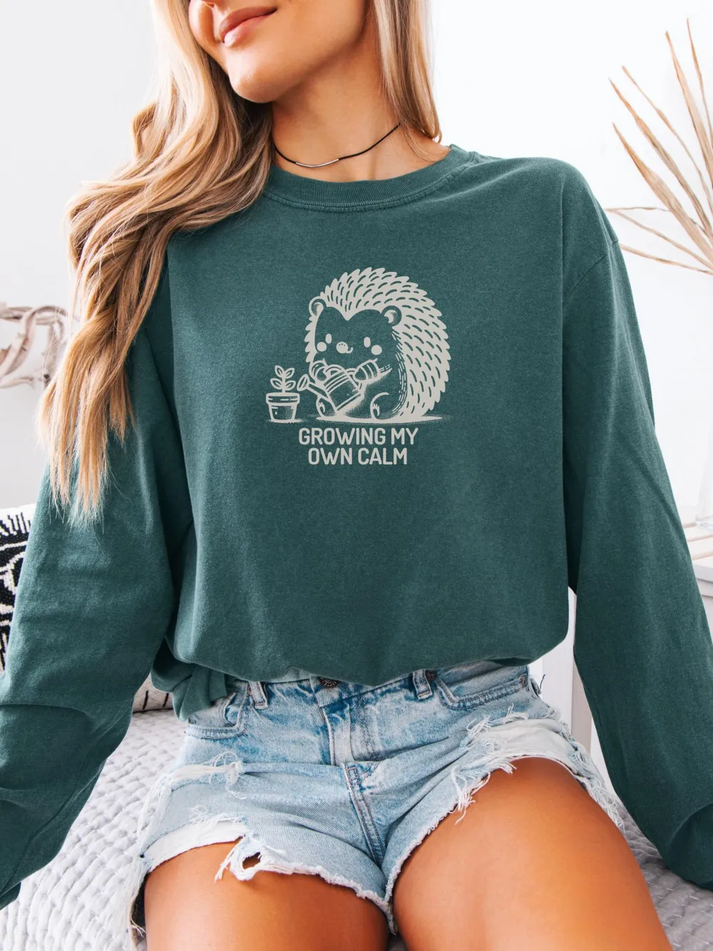 Cute Hedgehog Print Round Neck T-Shirt