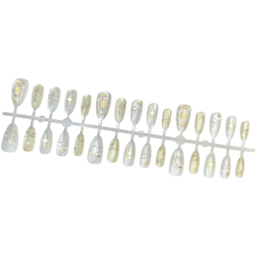 Nailhour 30Pcs Autumn 3D Cat Eye Gilded Medium Almond Press On Nails