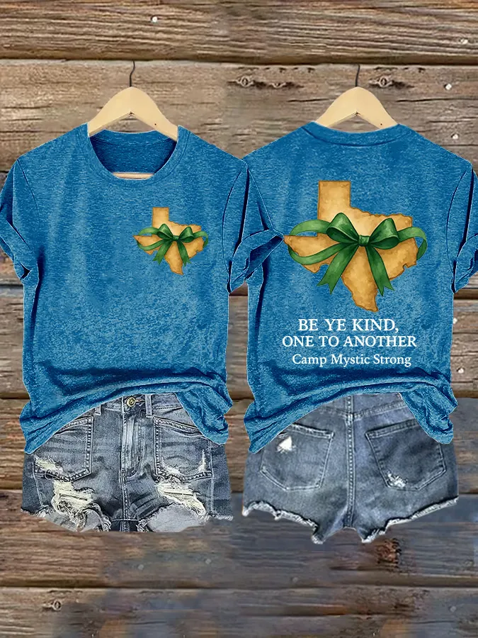 Retro Texas Strong Bow Cross Print Round Neck T-Shirt