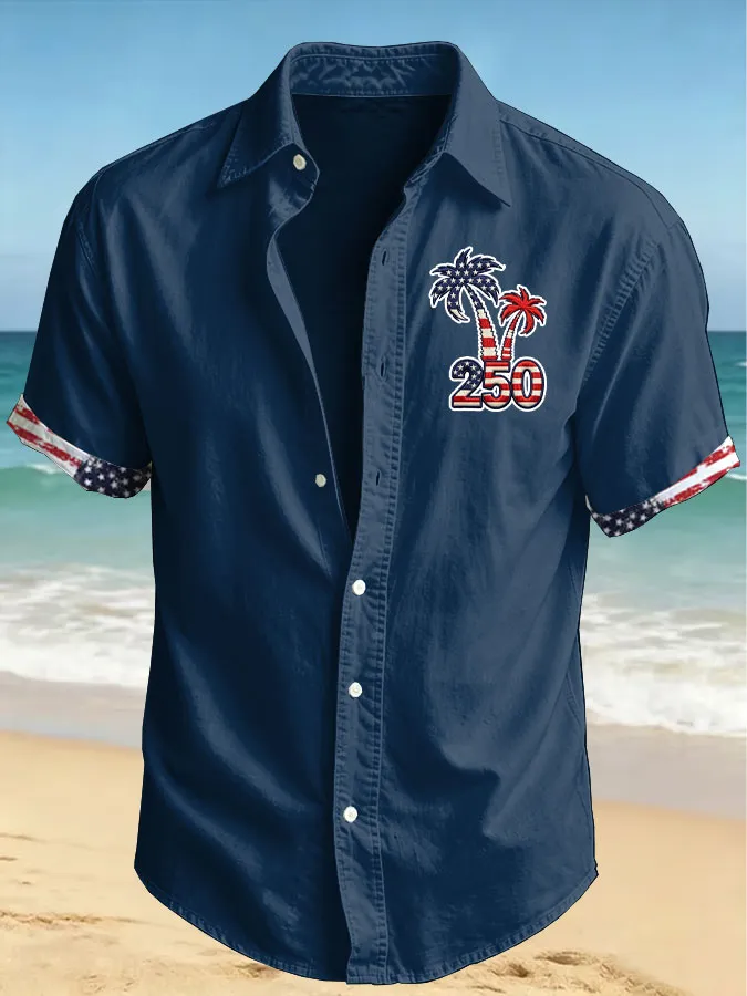 Men'S America Flag Printed Casual Collar Shirt