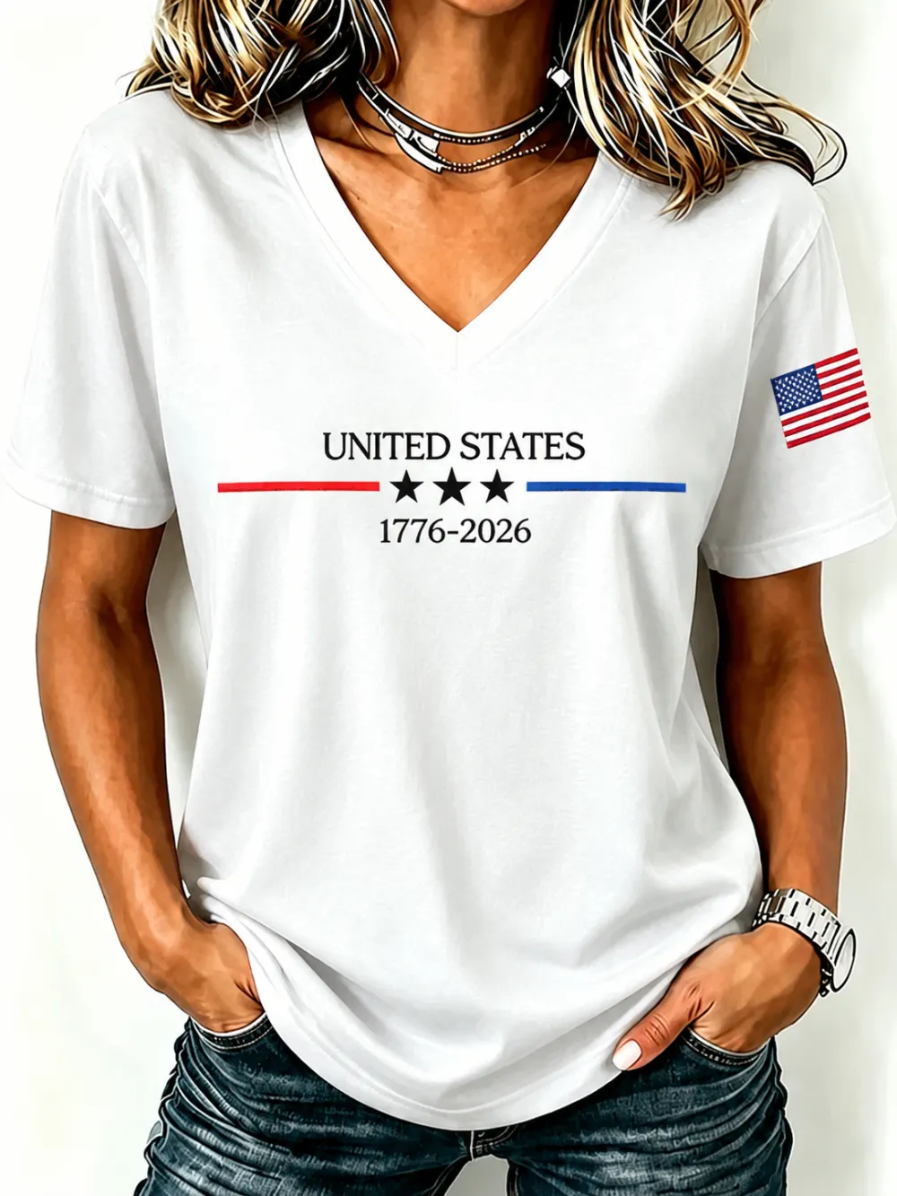 Women'S Retro Independence Day Printed Casual Short Sleeved T-Shirt