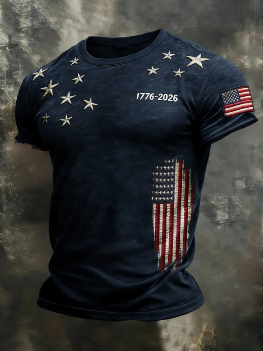 Retro American 1776-2026 Commemorative Print Men's T-Shirt