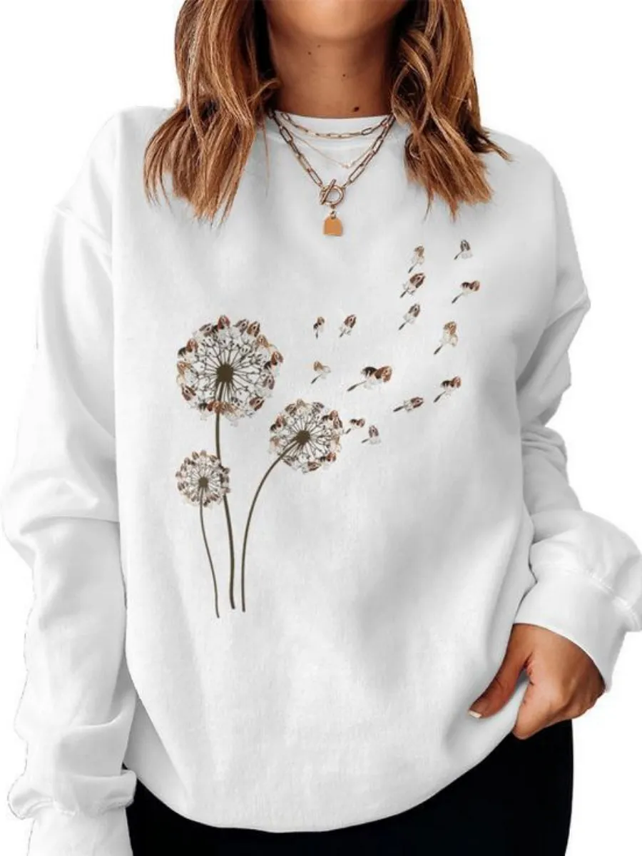 Dandelion Print Round Neck Sweatshirt