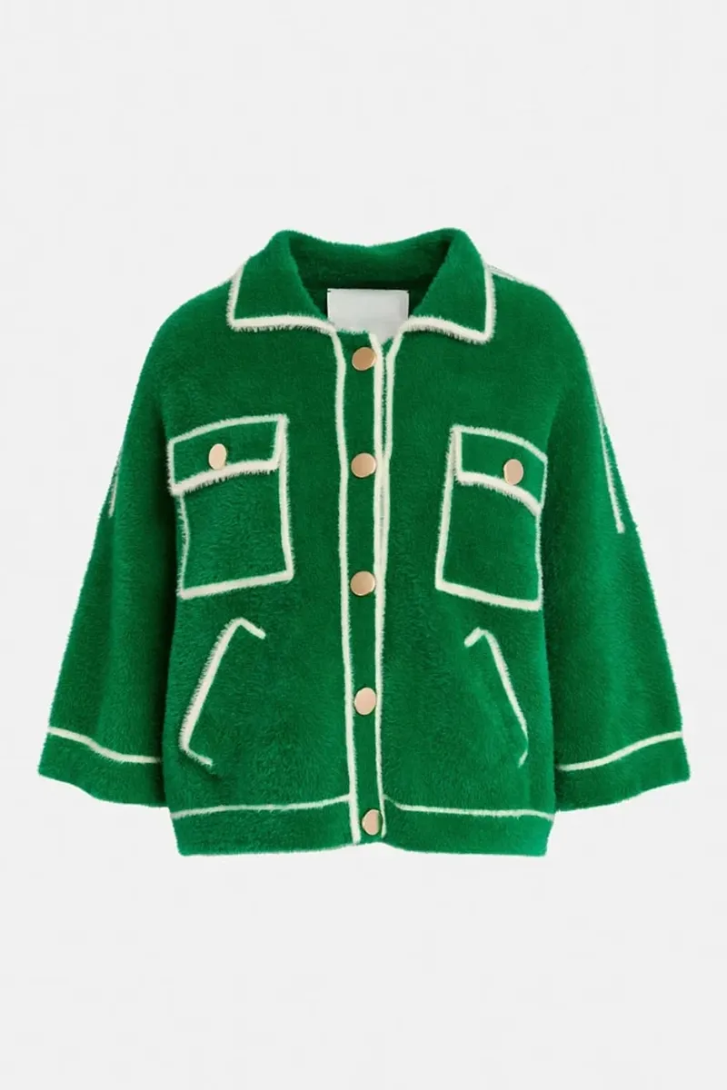Contrast Trimmed Pocketed Knit Coats