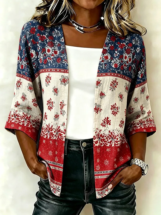Women'S Casual Loose Independence Day Patriotic Cardigan