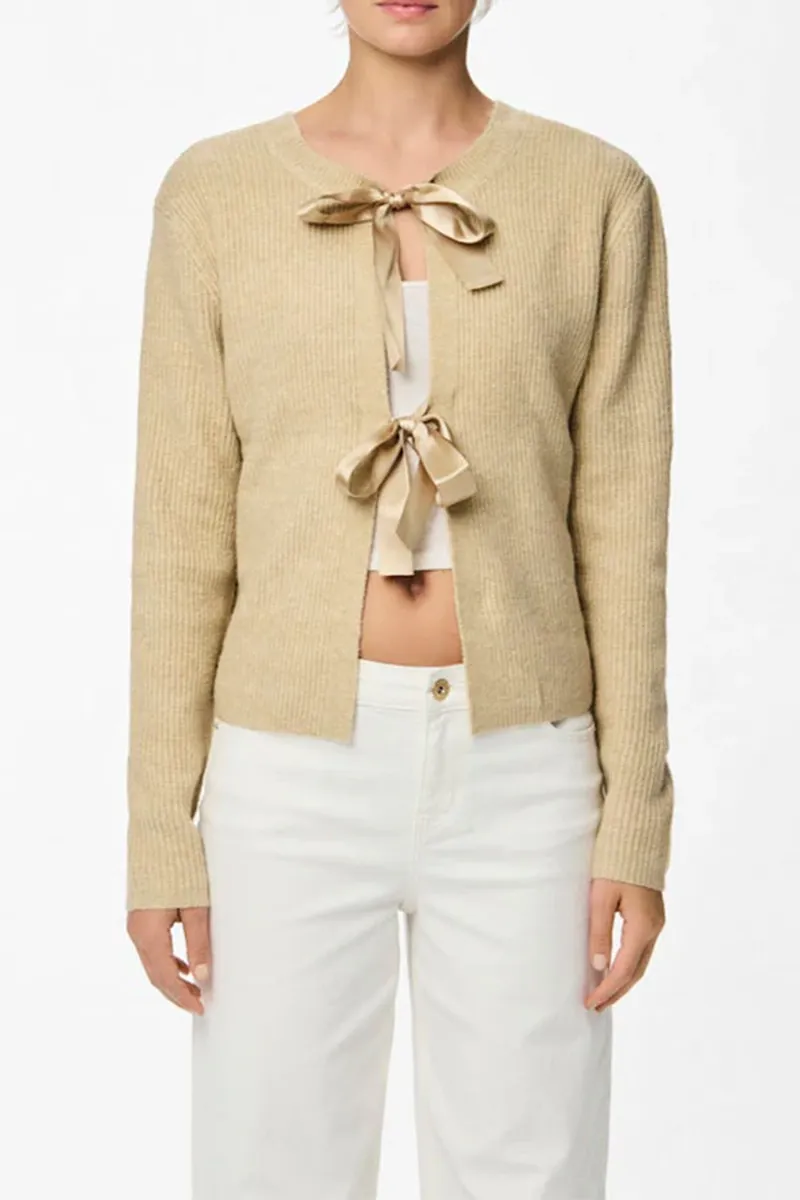 Bow Accented Tie Long Sleeve Cardigans