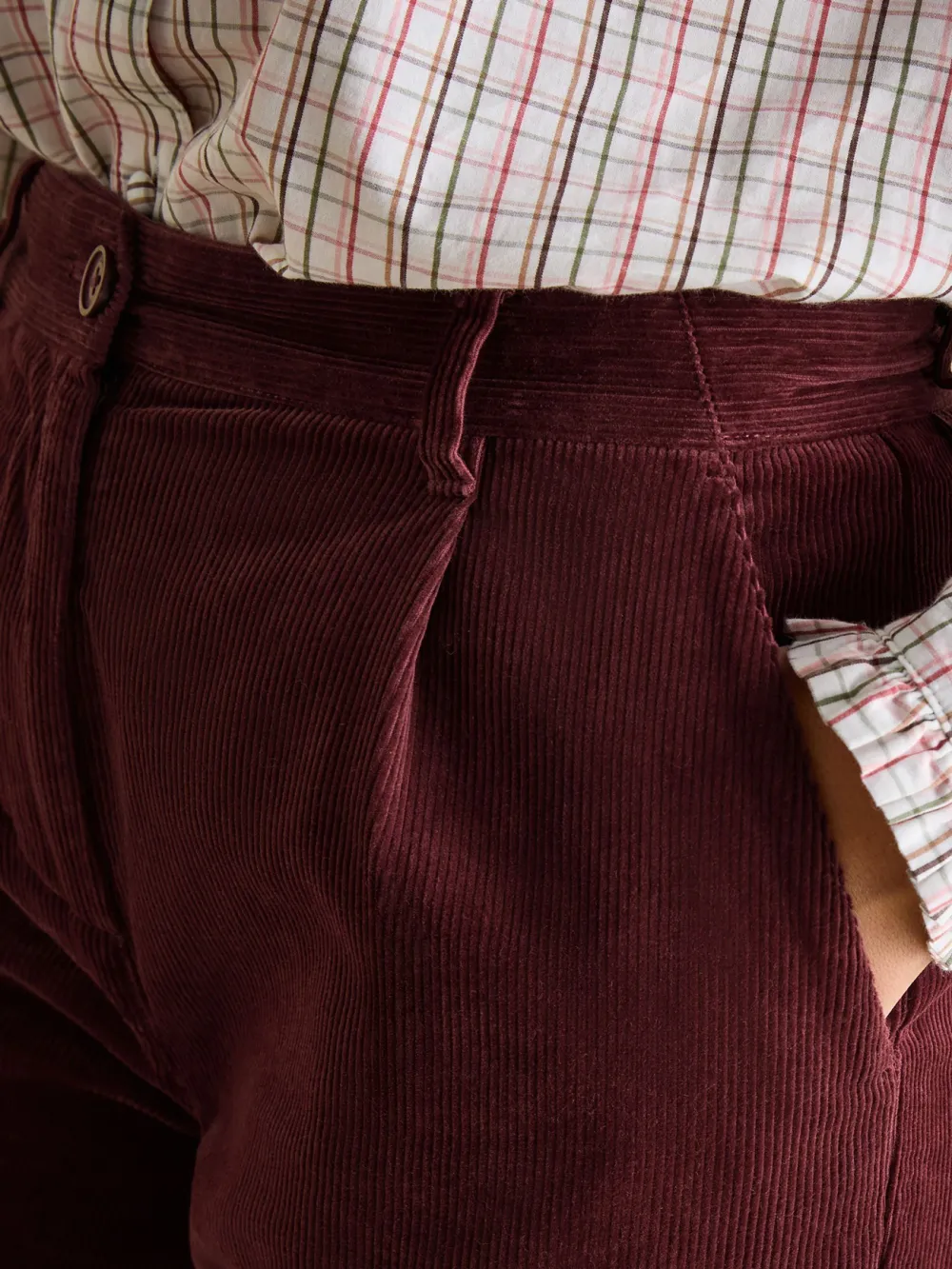 Cotton Burgundy Corduroy Tapered Trousers