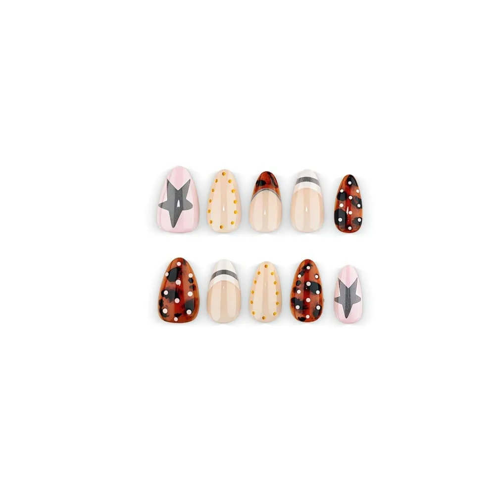 Nailhour 30Pcs French Polka Dots Party Vintage Short Almond Press On Nails