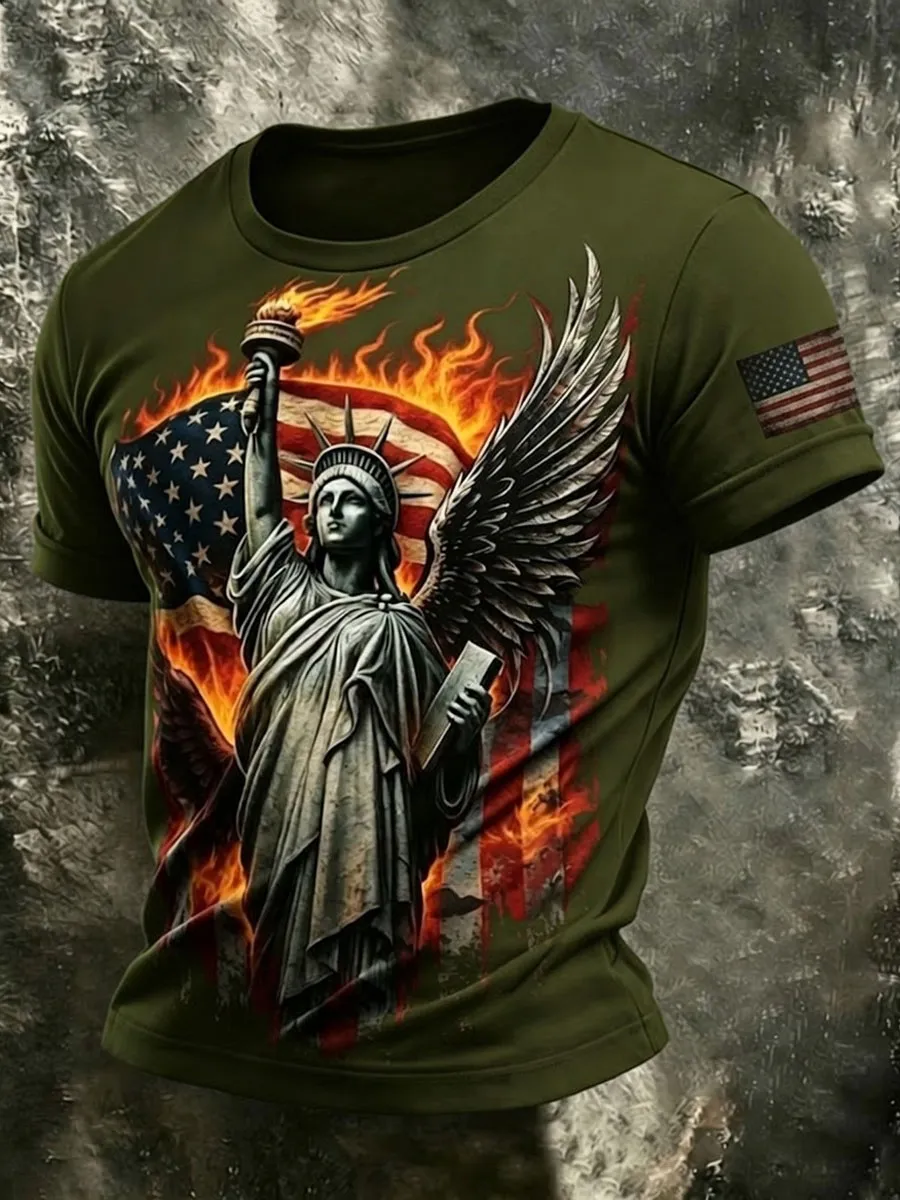 Men'S Retro America 250 National Flag Print Casual T Shirt