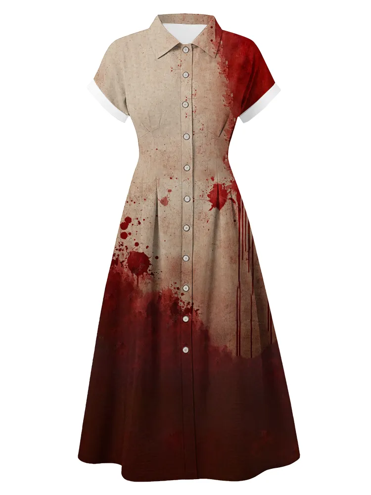 Women's Halloween Blood Print Short Sleeve Dress