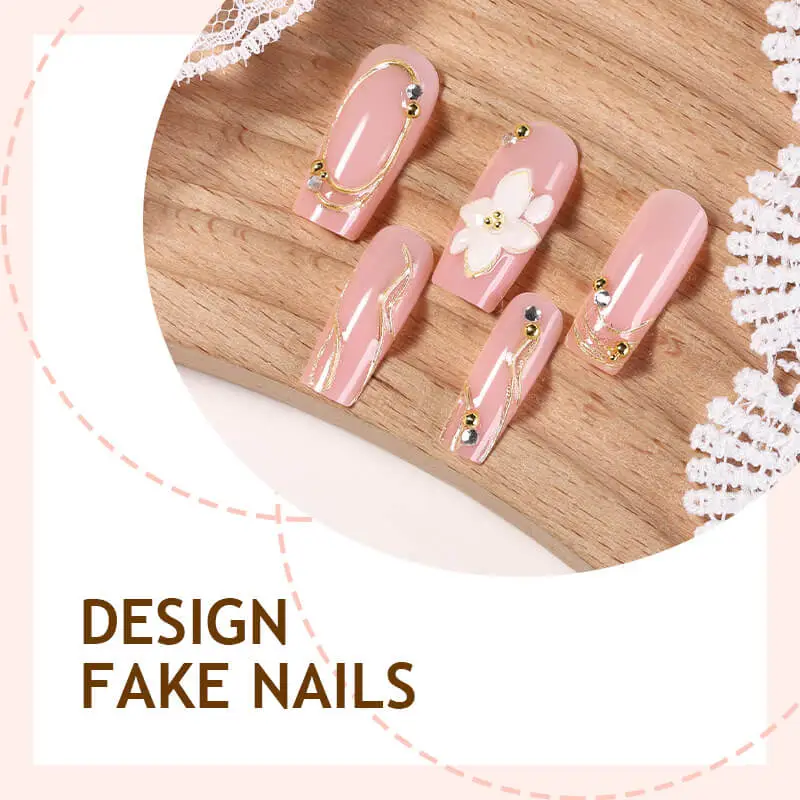 Nailhour 24Pcs 3D Resin Medium Square Press On Nails