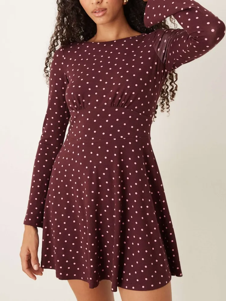 Polka-Dot Boat Neck Dress