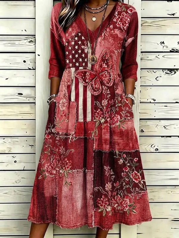 Women'S Casual American Independence Day Flag Print Art Casual Dress