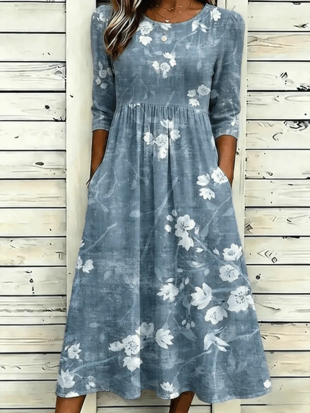 Women's Floral Summer Dress Crew Neck Half Sleeve A-Line Dress