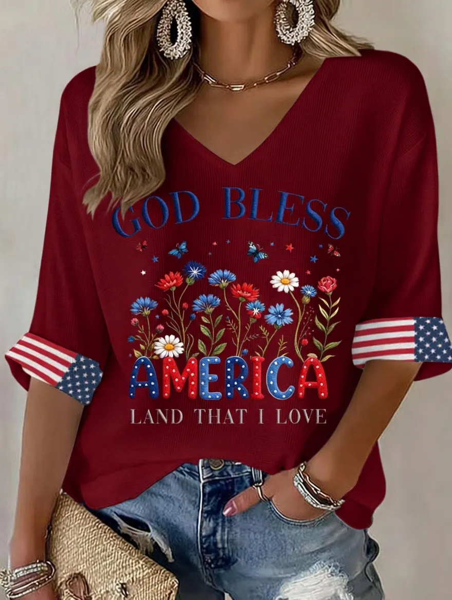 Women'S Retro Independence Day Art Printed Casual T-Shirt