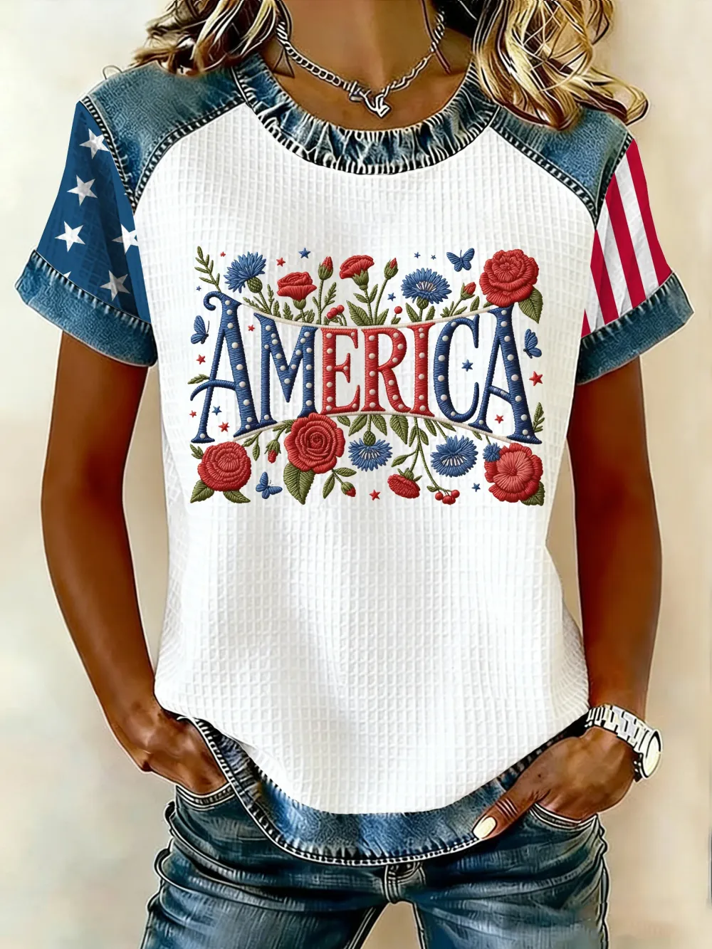 Women's 250th Anniversary American Denim Print Casual Top