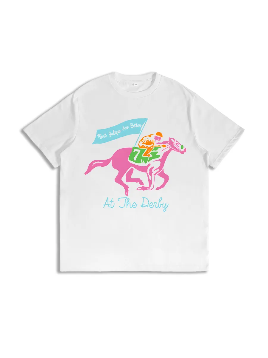 Multicolor Horse Race Graphic T-Shirt