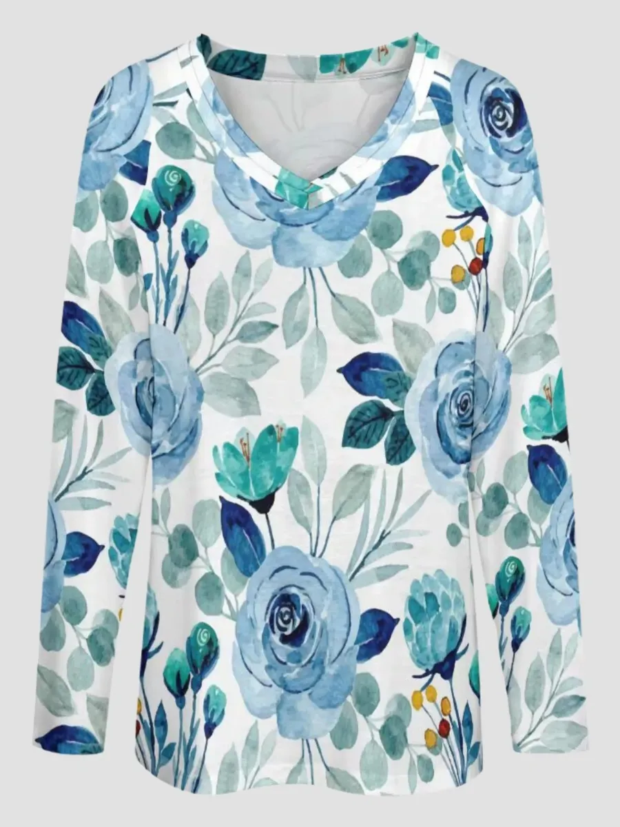 Watercolor Floral V-Neck Top