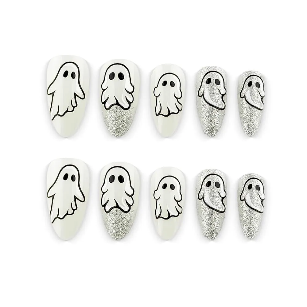 Nailhour 24Pcs White Halloween Minimalist Medium Almond Press On Nails