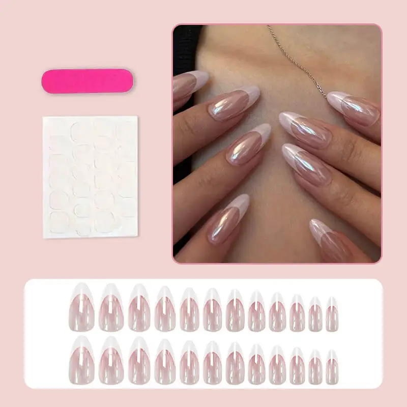 Nailhour 24Pcs Autumn French Nude Medium Almond Press On Nails