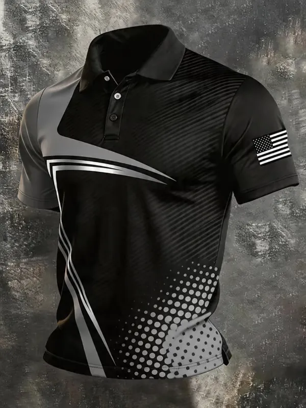 Men's Retro Patriot Color Block Polo Collar Short Sleeve