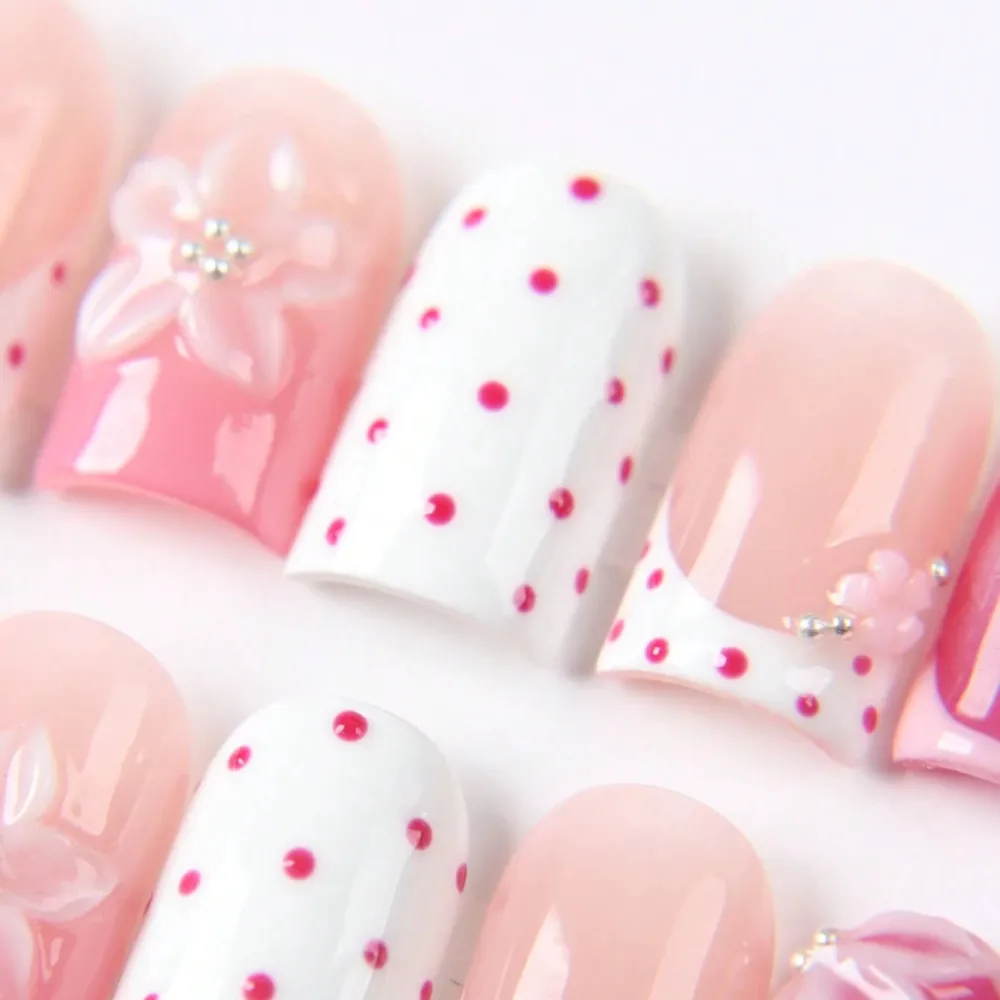Nailhour 24Pcs French Gradient Medium Square  Press On Nails