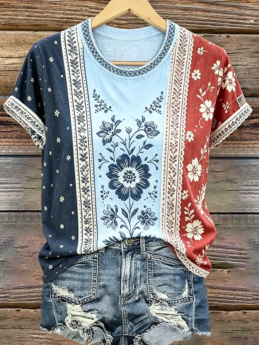 Women's casual retro American 250th T-shirt