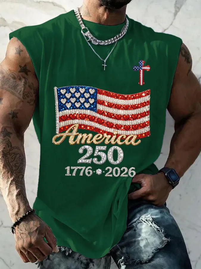Men's Vintage America Flag Print Vests