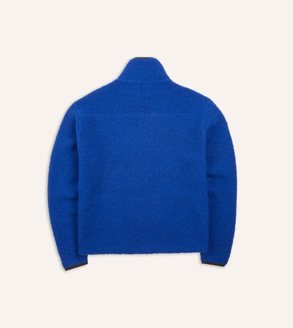 Casual Style Blue Boucle Wool Zip Fleece Jackets