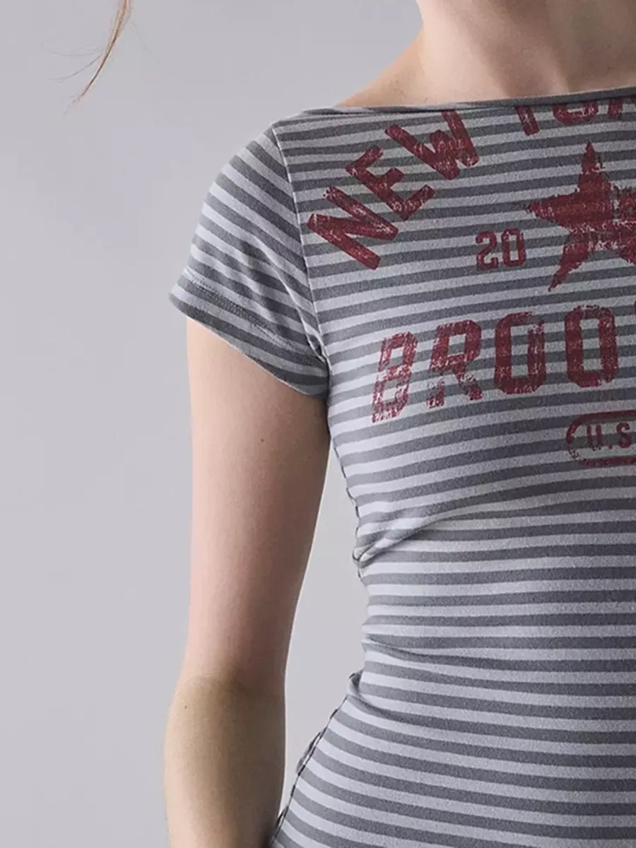 Women's Pure Cotton Printed Striped T-Shirt