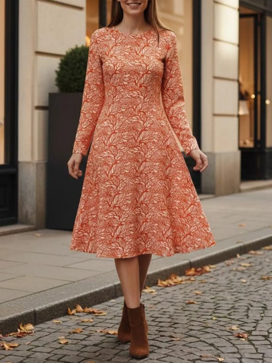 Floral A-Line Round Neck Dress